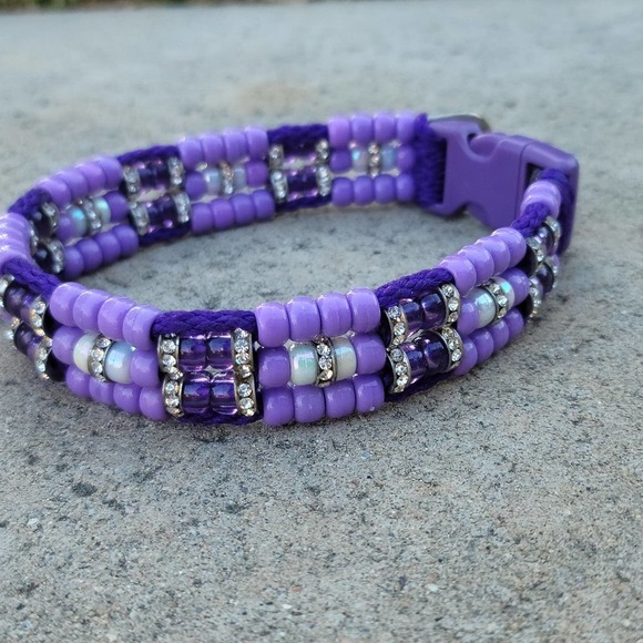 Custom Handmade Beaded Bling Dog Collar - Picture 2 of 4